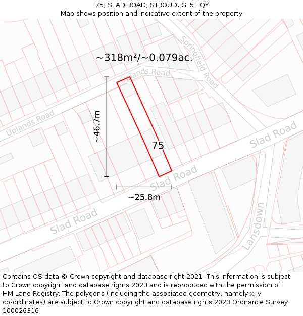 75, SLAD ROAD, STROUD, GL5 1QY: Plot and title map