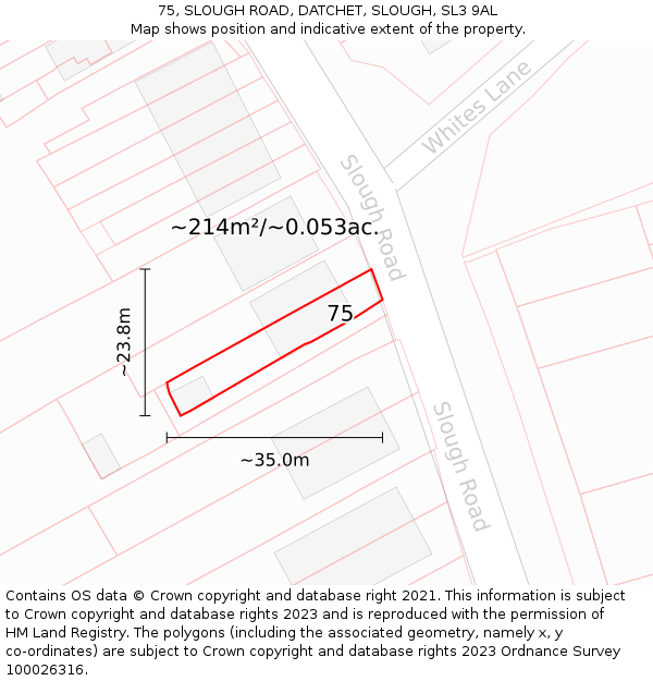 75, SLOUGH ROAD, DATCHET, SLOUGH, SL3 9AL: Plot and title map