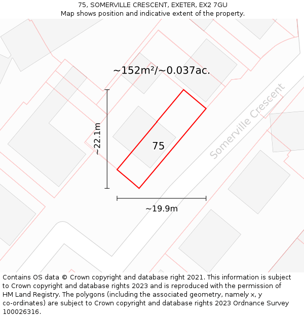 75, SOMERVILLE CRESCENT, EXETER, EX2 7GU: Plot and title map