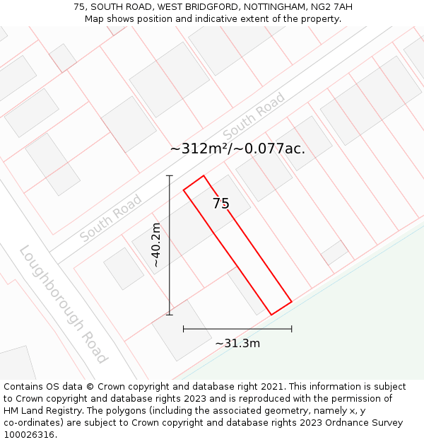 75, SOUTH ROAD, WEST BRIDGFORD, NOTTINGHAM, NG2 7AH: Plot and title map