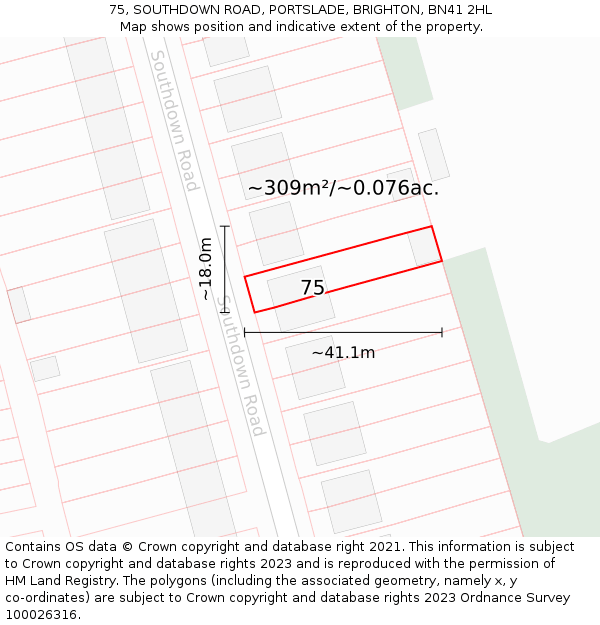 75, SOUTHDOWN ROAD, PORTSLADE, BRIGHTON, BN41 2HL: Plot and title map