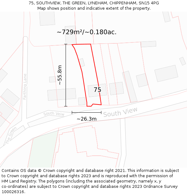 75, SOUTHVIEW, THE GREEN, LYNEHAM, CHIPPENHAM, SN15 4PG: Plot and title map