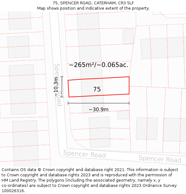 75, SPENCER ROAD, CATERHAM, CR3 5LF: Plot and title map