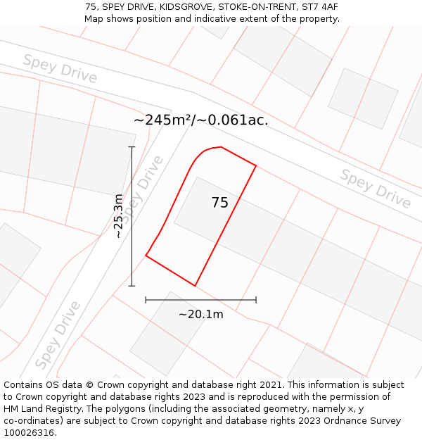 75, SPEY DRIVE, KIDSGROVE, STOKE-ON-TRENT, ST7 4AF: Plot and title map