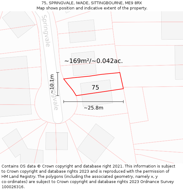 75, SPRINGVALE, IWADE, SITTINGBOURNE, ME9 8RX: Plot and title map