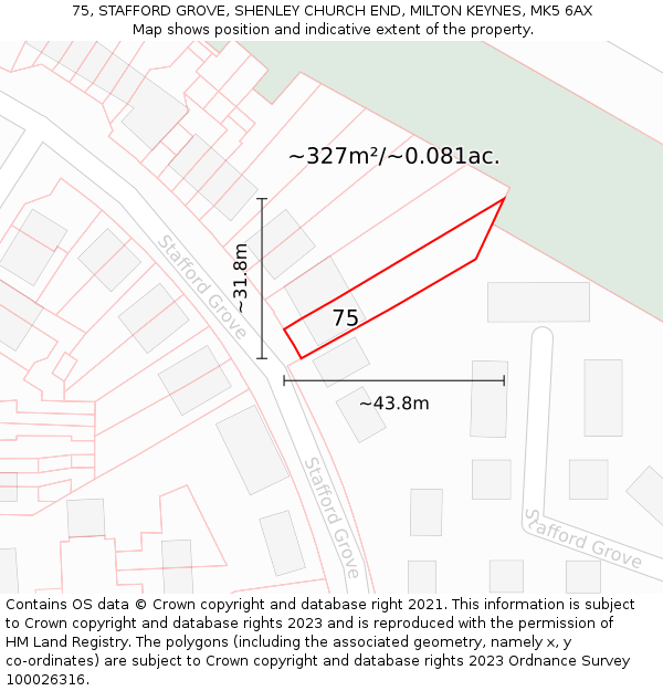 75, STAFFORD GROVE, SHENLEY CHURCH END, MILTON KEYNES, MK5 6AX: Plot and title map