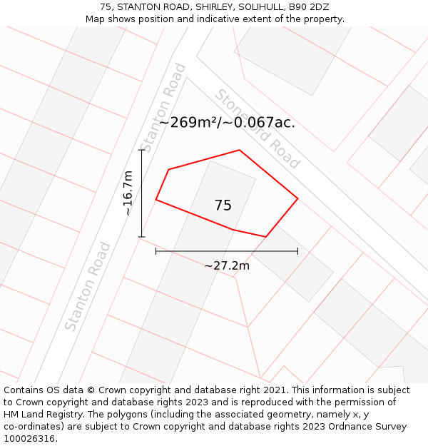 75, STANTON ROAD, SHIRLEY, SOLIHULL, B90 2DZ: Plot and title map