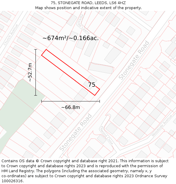 75, STONEGATE ROAD, LEEDS, LS6 4HZ: Plot and title map