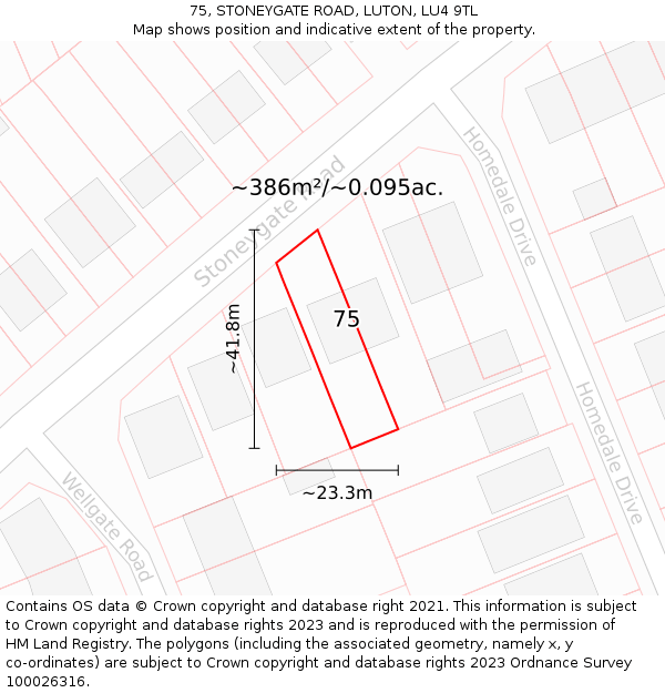 75, STONEYGATE ROAD, LUTON, LU4 9TL: Plot and title map