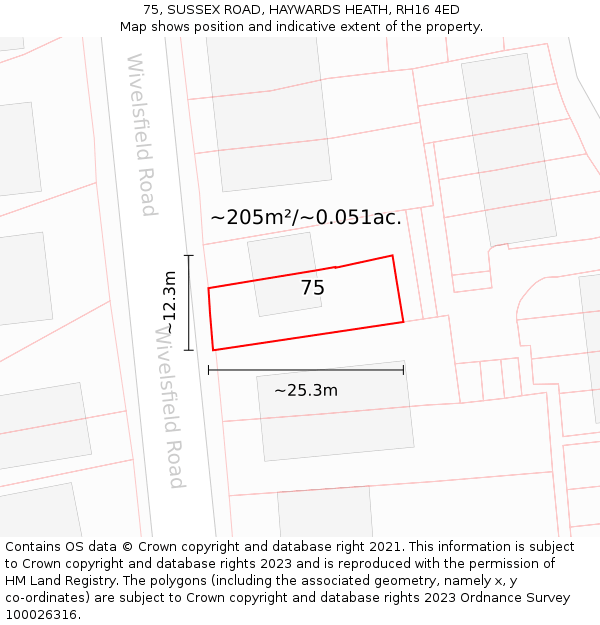 75, SUSSEX ROAD, HAYWARDS HEATH, RH16 4ED: Plot and title map