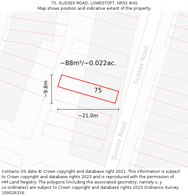 75, SUSSEX ROAD, LOWESTOFT, NR32 4HG: Plot and title map