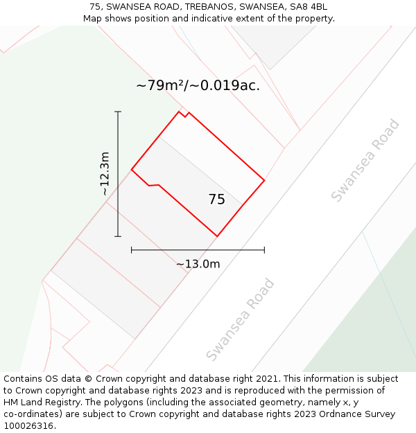 75, SWANSEA ROAD, TREBANOS, SWANSEA, SA8 4BL: Plot and title map