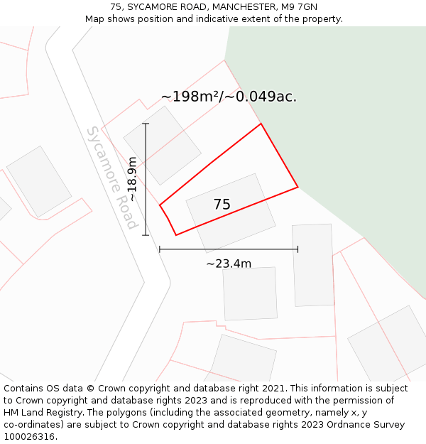 75, SYCAMORE ROAD, MANCHESTER, M9 7GN: Plot and title map