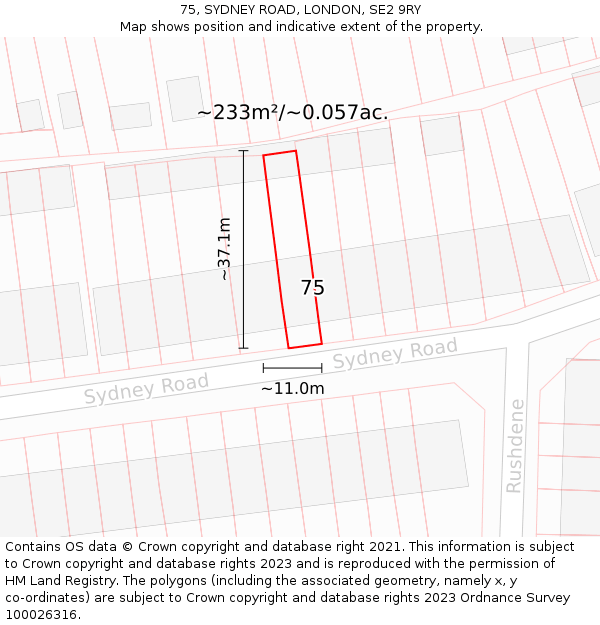 75, SYDNEY ROAD, LONDON, SE2 9RY: Plot and title map