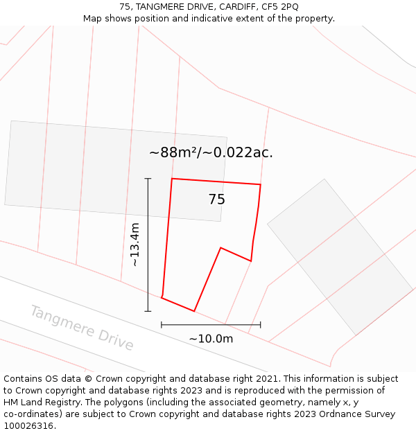 75, TANGMERE DRIVE, CARDIFF, CF5 2PQ: Plot and title map