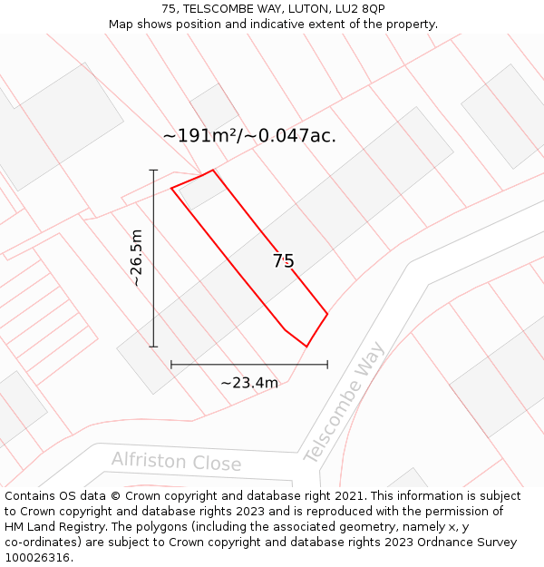 75, TELSCOMBE WAY, LUTON, LU2 8QP: Plot and title map