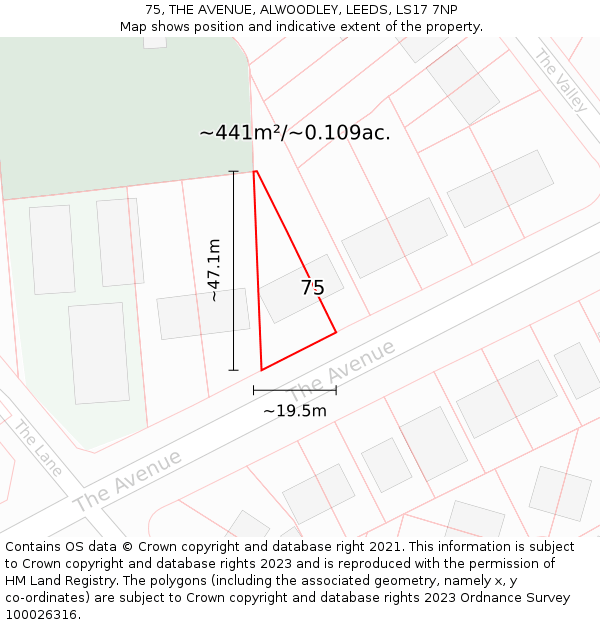 75, THE AVENUE, ALWOODLEY, LEEDS, LS17 7NP: Plot and title map