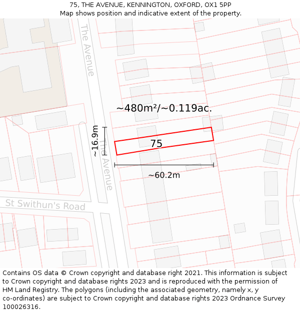 75, THE AVENUE, KENNINGTON, OXFORD, OX1 5PP: Plot and title map