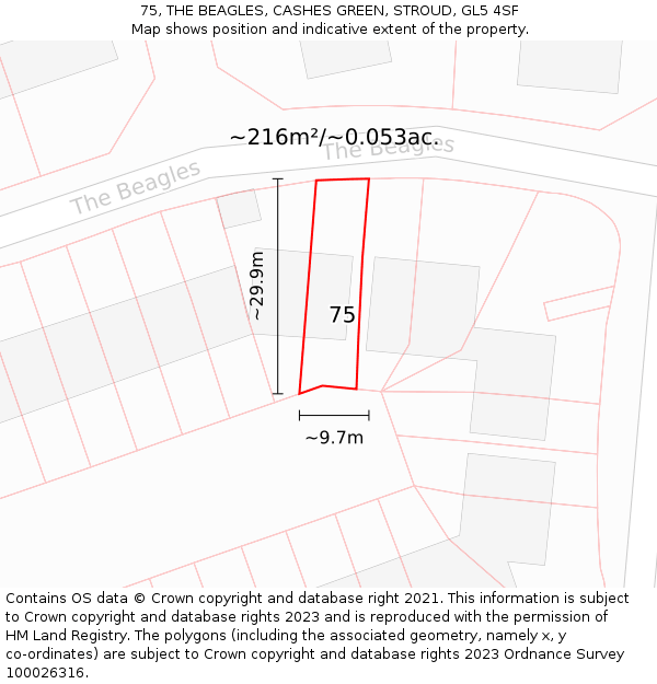 75, THE BEAGLES, CASHES GREEN, STROUD, GL5 4SF: Plot and title map