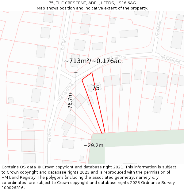 75, THE CRESCENT, ADEL, LEEDS, LS16 6AG: Plot and title map