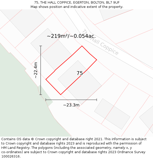 75, THE HALL COPPICE, EGERTON, BOLTON, BL7 9UF: Plot and title map