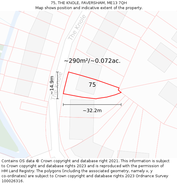 75, THE KNOLE, FAVERSHAM, ME13 7QH: Plot and title map