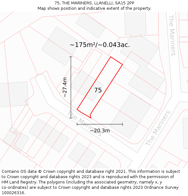 75, THE MARINERS, LLANELLI, SA15 2PP: Plot and title map