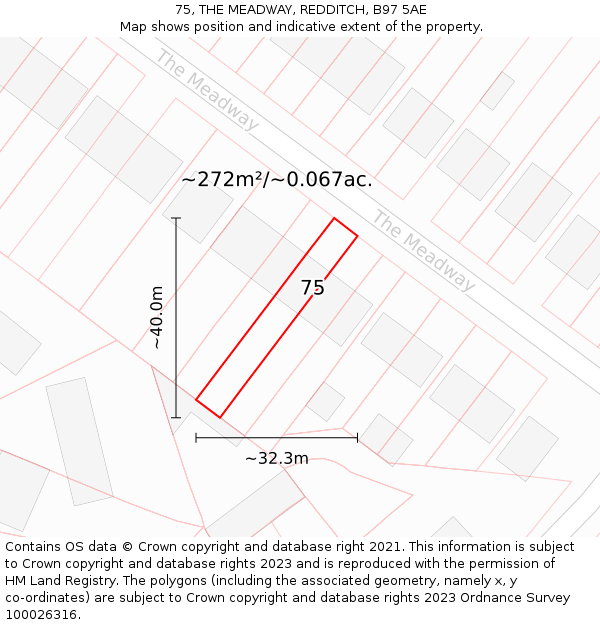 75, THE MEADWAY, REDDITCH, B97 5AE: Plot and title map