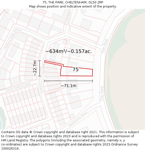 75, THE PARK, CHELTENHAM, GL50 2RP: Plot and title map