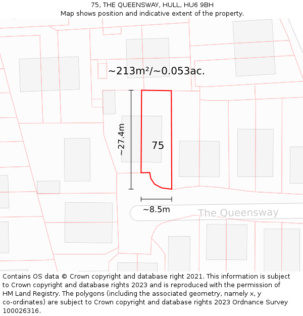 75, THE QUEENSWAY, HULL, HU6 9BH: Plot and title map