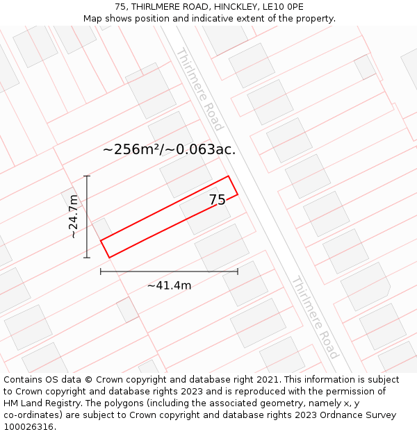 75, THIRLMERE ROAD, HINCKLEY, LE10 0PE: Plot and title map