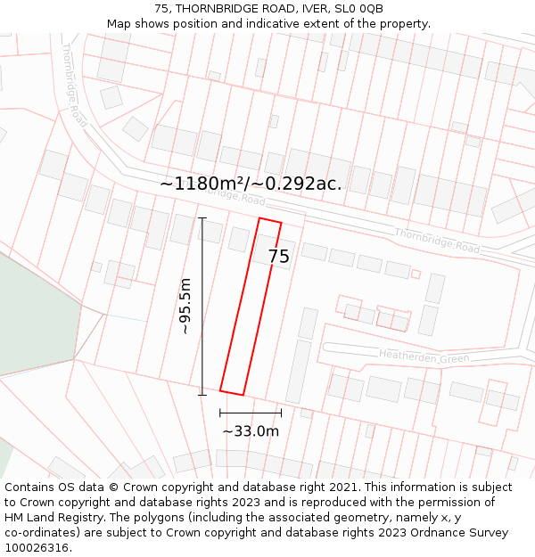 75, THORNBRIDGE ROAD, IVER, SL0 0QB: Plot and title map