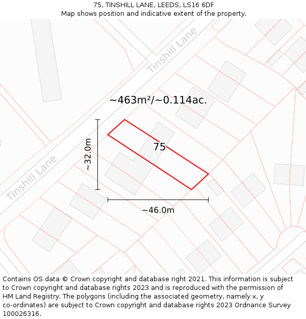 75, TINSHILL LANE, LEEDS, LS16 6DF: Plot and title map