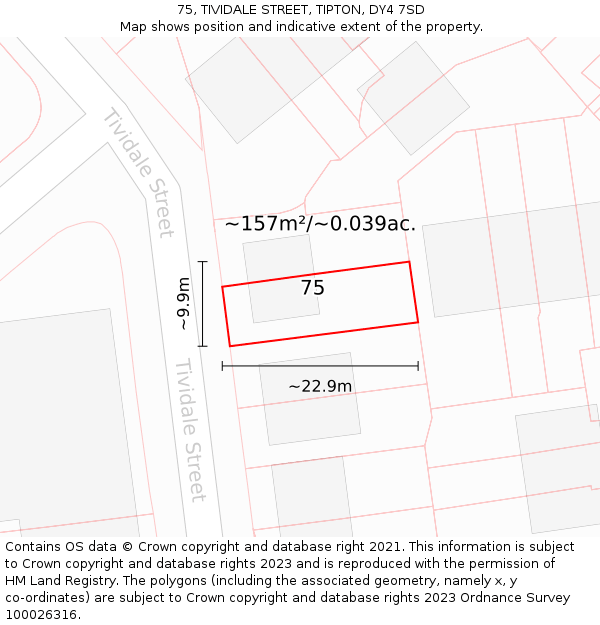 75, TIVIDALE STREET, TIPTON, DY4 7SD: Plot and title map