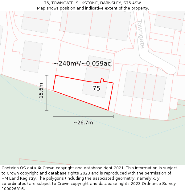 75, TOWNGATE, SILKSTONE, BARNSLEY, S75 4SW: Plot and title map