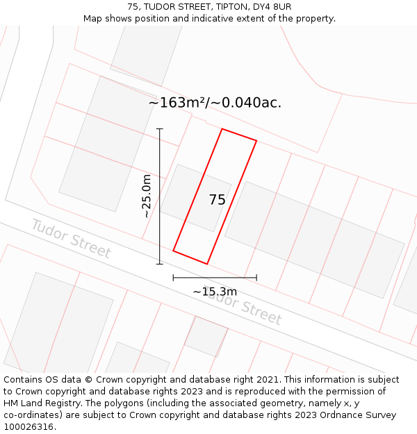 75, TUDOR STREET, TIPTON, DY4 8UR: Plot and title map