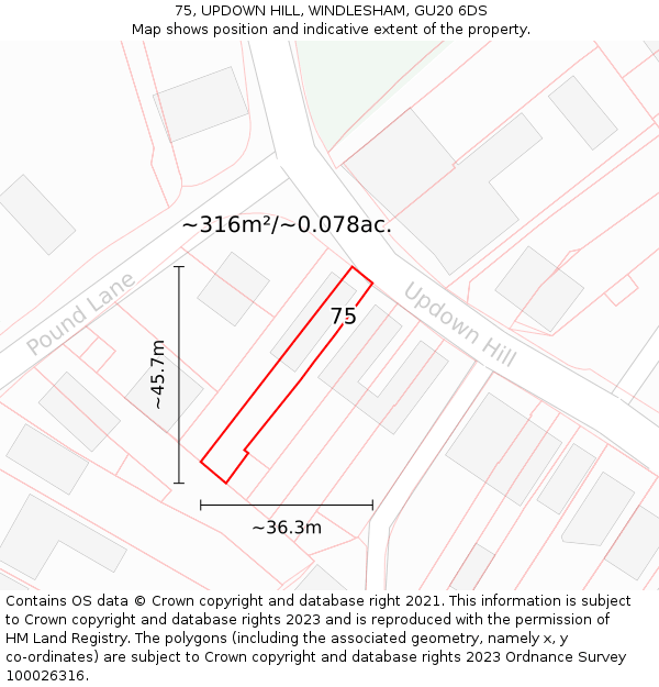 75, UPDOWN HILL, WINDLESHAM, GU20 6DS: Plot and title map