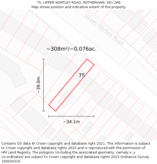 75, UPPER WORTLEY ROAD, ROTHERHAM, S61 2AE: Plot and title map