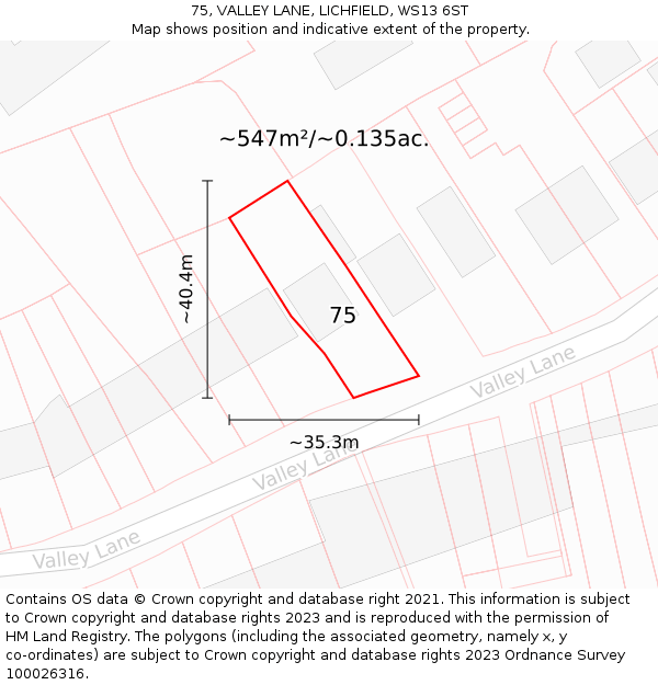 75, VALLEY LANE, LICHFIELD, WS13 6ST: Plot and title map