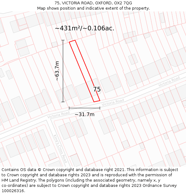 75, VICTORIA ROAD, OXFORD, OX2 7QG: Plot and title map