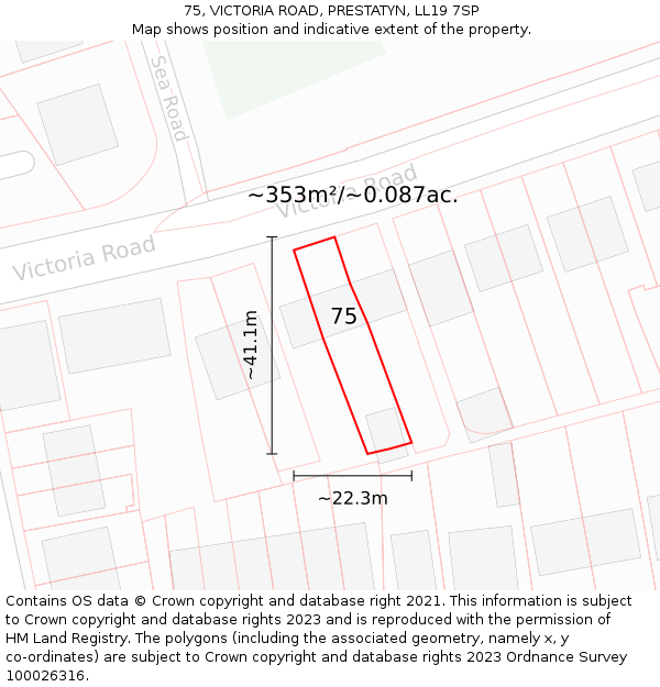 75, VICTORIA ROAD, PRESTATYN, LL19 7SP: Plot and title map