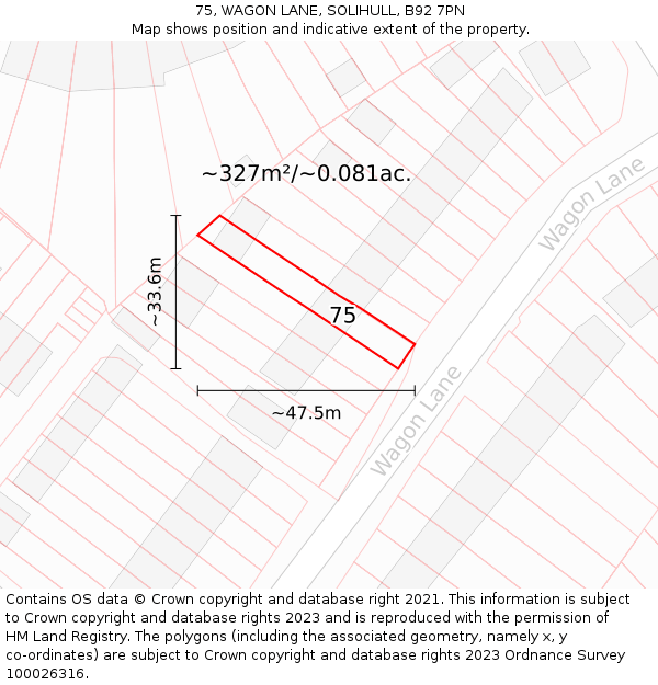 75, WAGON LANE, SOLIHULL, B92 7PN: Plot and title map