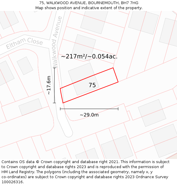 75, WALKWOOD AVENUE, BOURNEMOUTH, BH7 7HG: Plot and title map