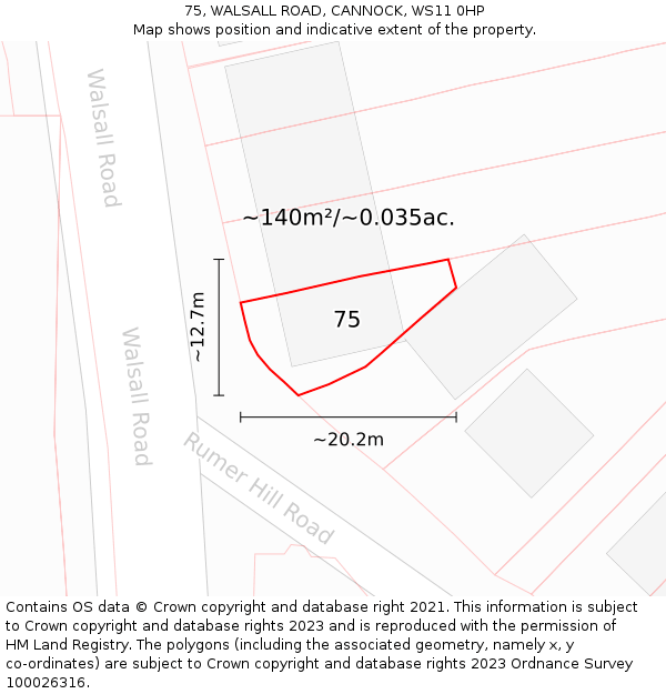 75, WALSALL ROAD, CANNOCK, WS11 0HP: Plot and title map