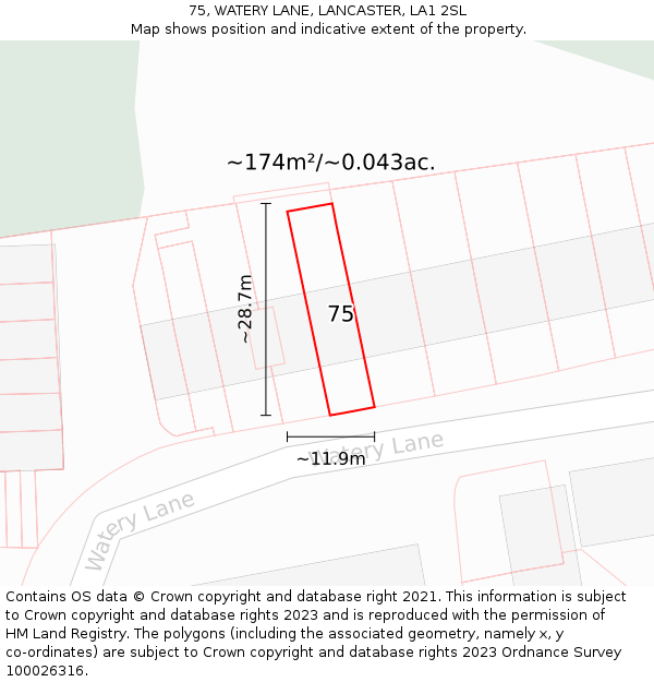 75, WATERY LANE, LANCASTER, LA1 2SL: Plot and title map