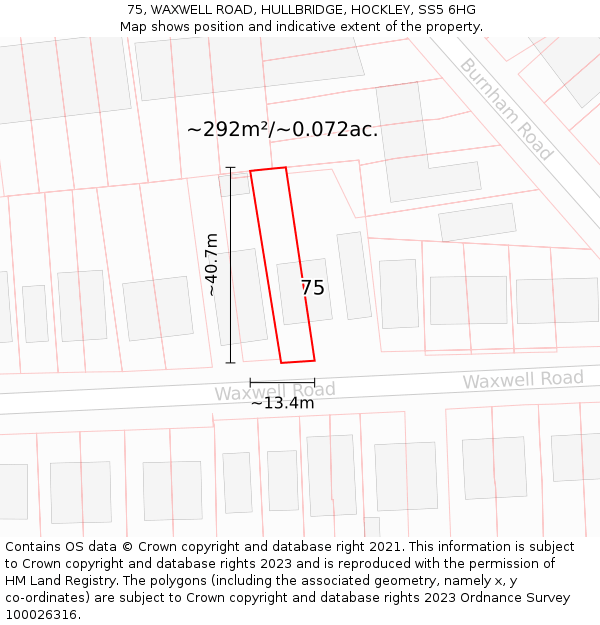 75, WAXWELL ROAD, HULLBRIDGE, HOCKLEY, SS5 6HG: Plot and title map