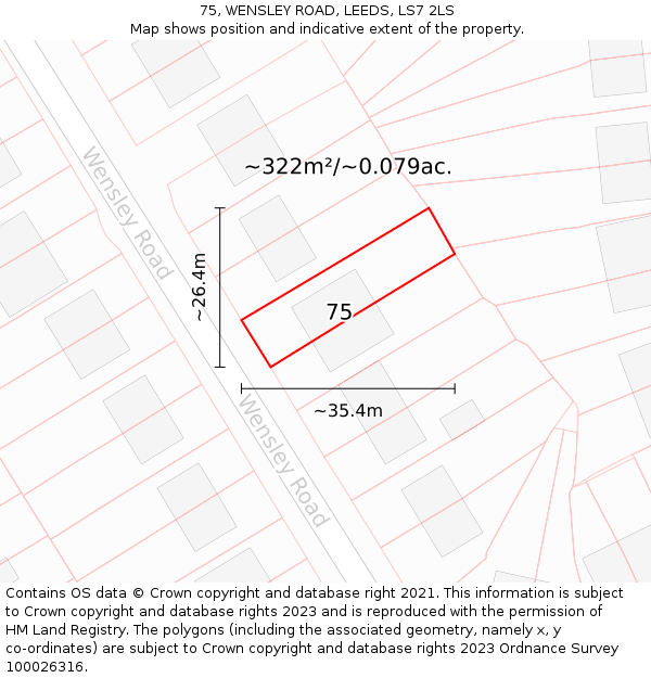 75, WENSLEY ROAD, LEEDS, LS7 2LS: Plot and title map