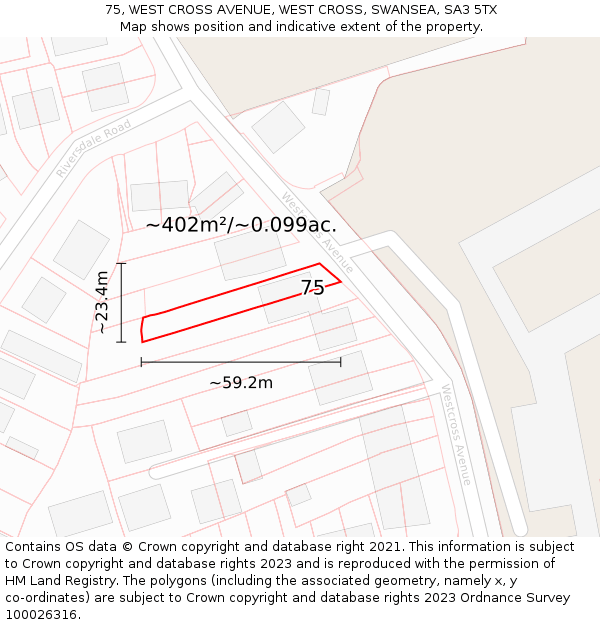 75, WEST CROSS AVENUE, WEST CROSS, SWANSEA, SA3 5TX: Plot and title map