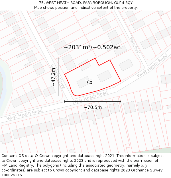 75, WEST HEATH ROAD, FARNBOROUGH, GU14 8QY: Plot and title map