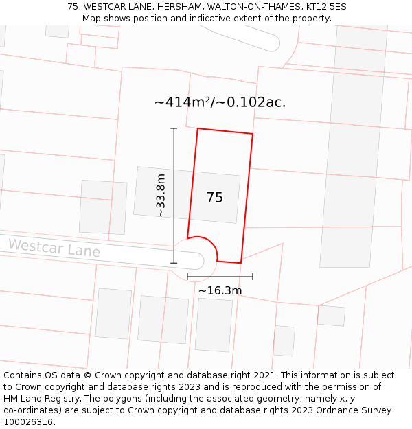 75, WESTCAR LANE, HERSHAM, WALTON-ON-THAMES, KT12 5ES: Plot and title map